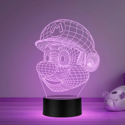 3D Illusion Mario Face CartoonLed Night Lamp 16 Color Changing Light with Remote Control Gift for Cartoon Lover Best Gift for Children Girls Boys